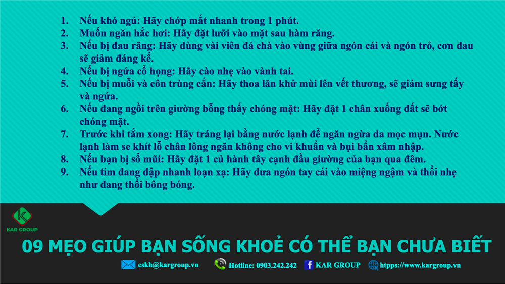 09 MẸO HỮU ÍCH VỀ SỨC KHOẺ MÀ BẠN CHƯA BIẾT